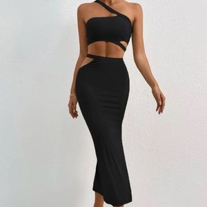 two piece skirt with slit and crop top with cut outs